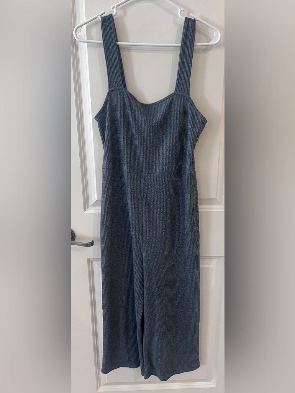 Target Wild Fable Heathered Blue Ribbed Knit Square Neck Wide Leg Jumpsuit M - Picture 1 of 9